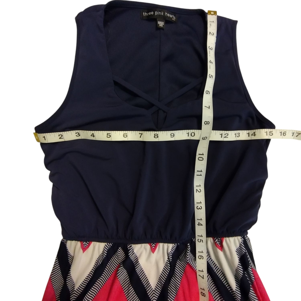 EUC Theee Hearts Fun Vibrant Chevron Maxi Dress - Pink, Dark Blue And White XS - Picture 4 of 5